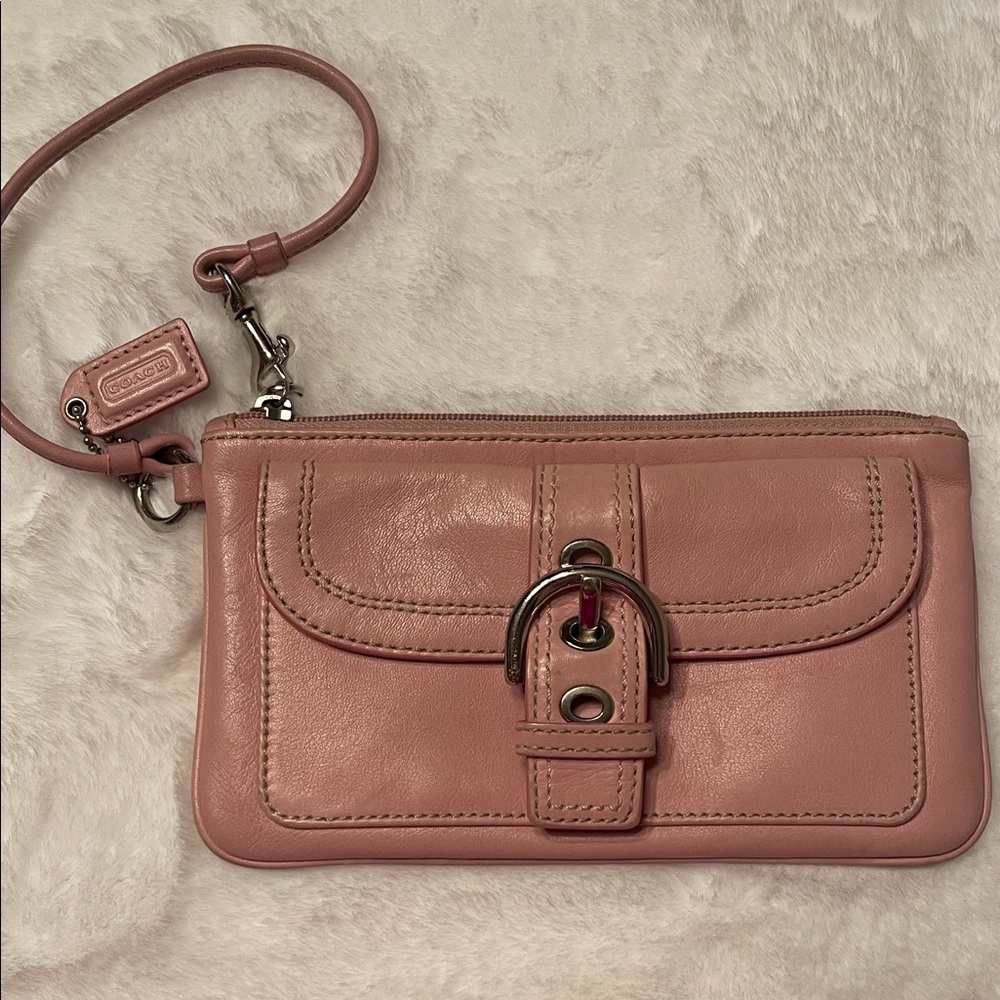 Pink COACH Leather Wristlet